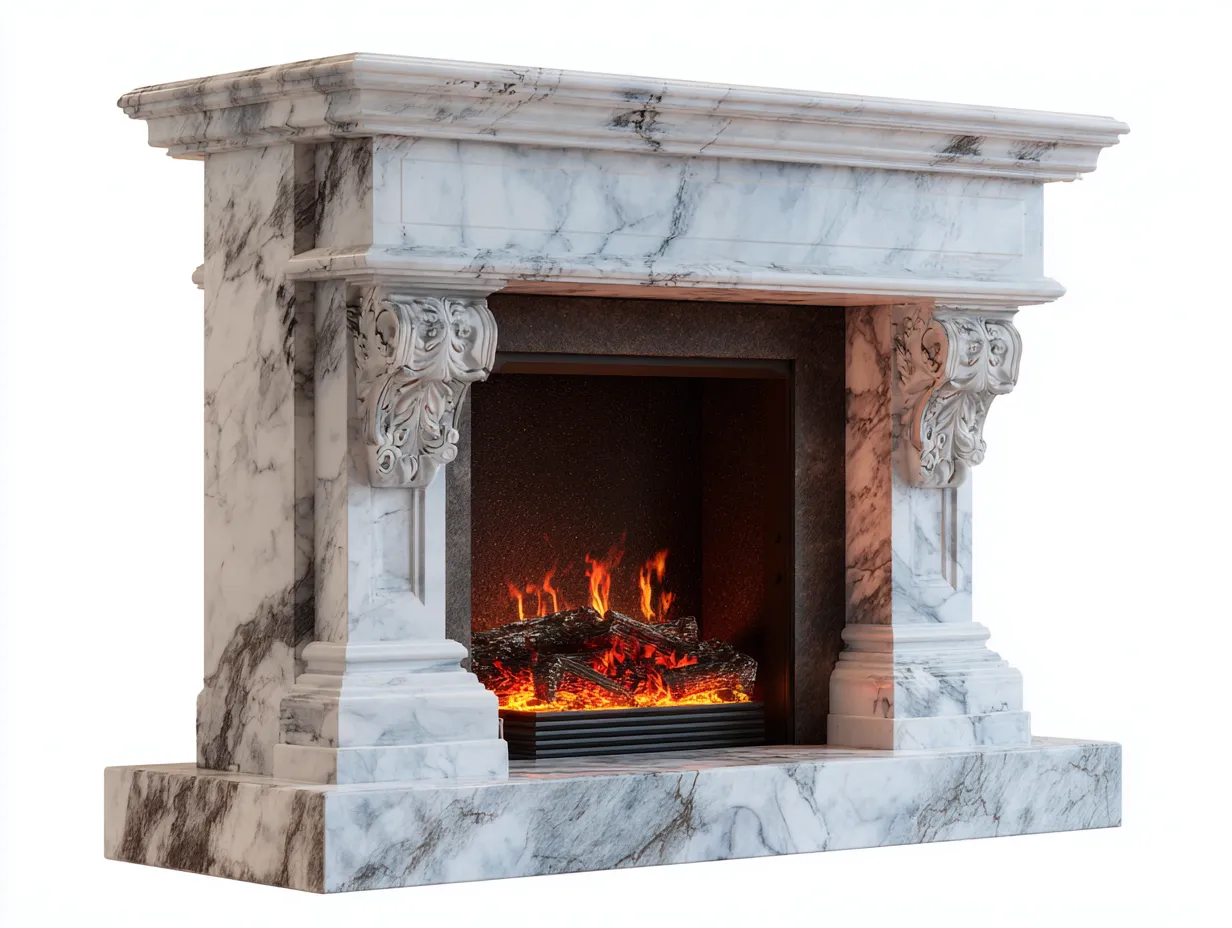 Camino - Marmo - 160x45x125 cm - Bianco-Grigio - Stile classico-Luxeuppad