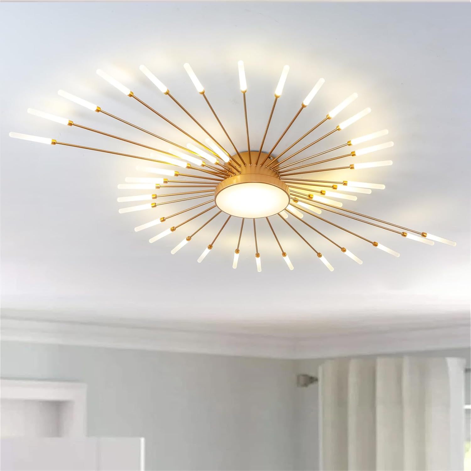 Moderna Lámpara LED de Techo,Plafon Luz LED Techo,Creativo Lámpara De Techo LED,Metal Acrílico Luz Interior para Sala de Estar, Dormitorio, Comedor, Cocina(42+1 Cabezas,Oro)-Craftgethaus