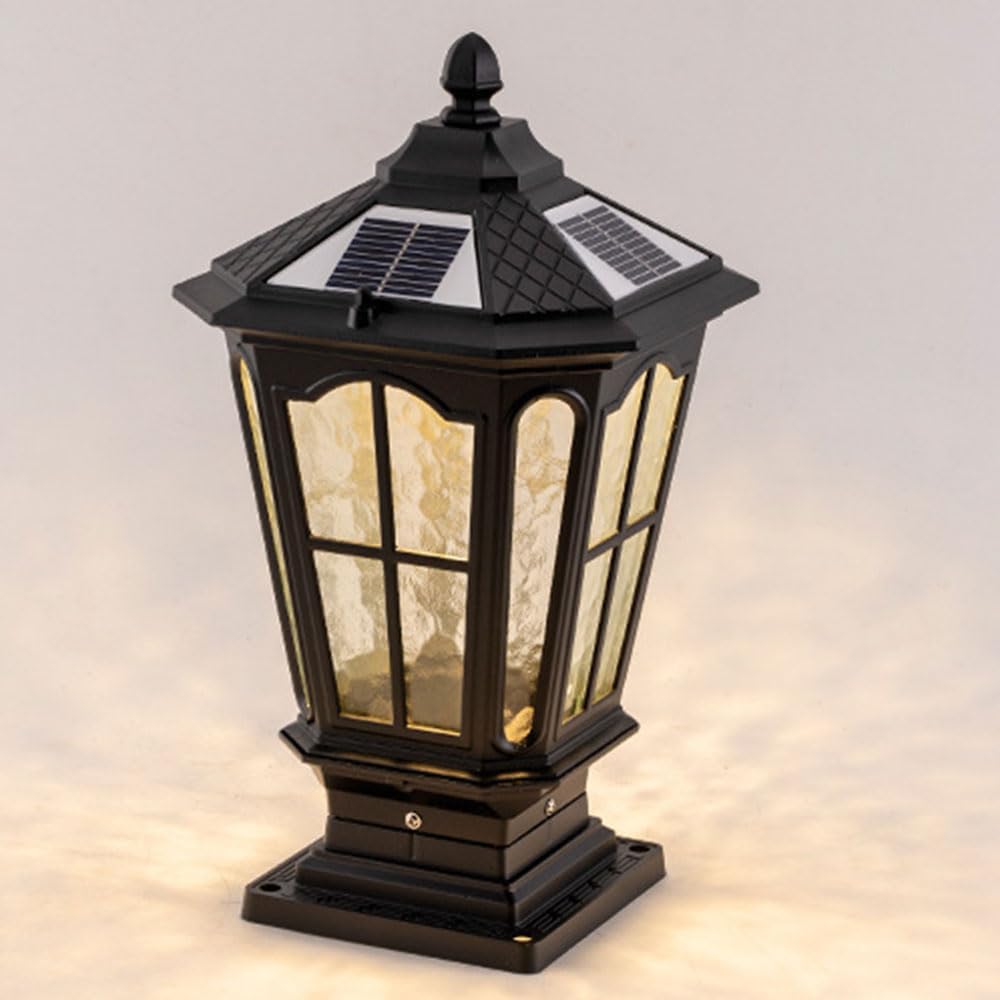 Farol Solar De Aluminio Negro De 9,8 Pulgadas Para Exteriores, Con Pantalla De Vidrio, LED, Para Decoración De Patio Y Jardín, Resistente Al Agua.-Craftgethaus