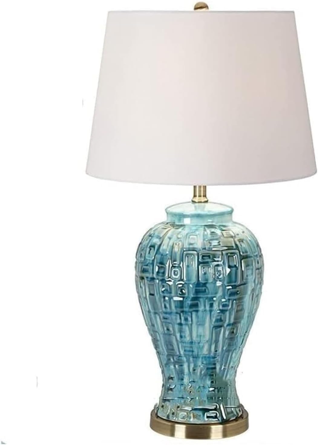 Lámpara de mesita de noche, mesita de noche, lámparas de cerámica a cuadros azules, decoración de pantalla de tela blanca para dormitorio, oficina en casa-Craftgethaus