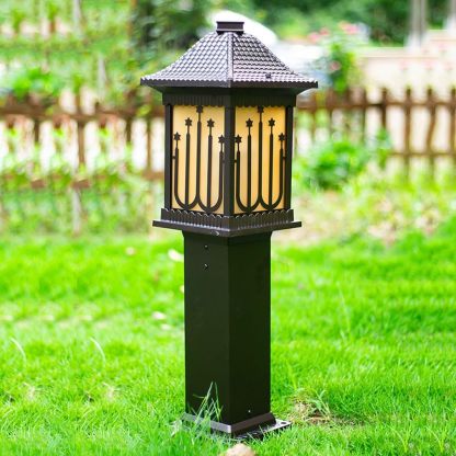 Farol De Pilar Exterior Vintage Con Columna De Aluminio Marrón Y Cristal (bombilla E26 Incluida). Lámpara De Pilar Antigua Para Jardín, Patio, Camino Y Pasarela.-Craftgethaus