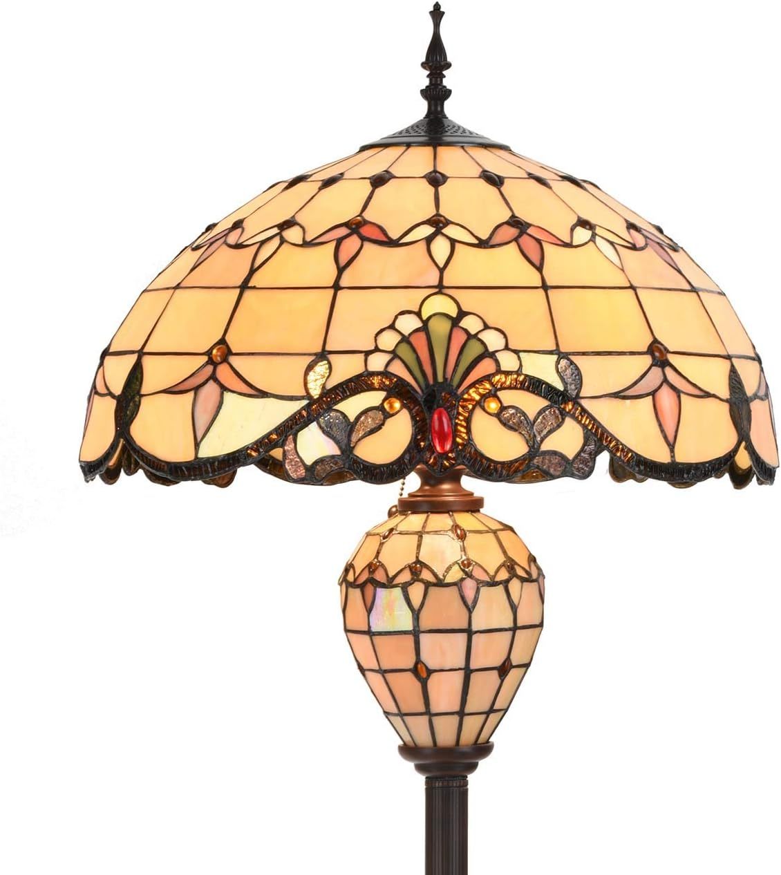 Bieye L30803 Lámpara de pie barroca estilo Tiffany con doble iluminación para decoración del hogar, 64 pulgadas de alto (20 pulgadas de ancho, crema)-Craftgethaus