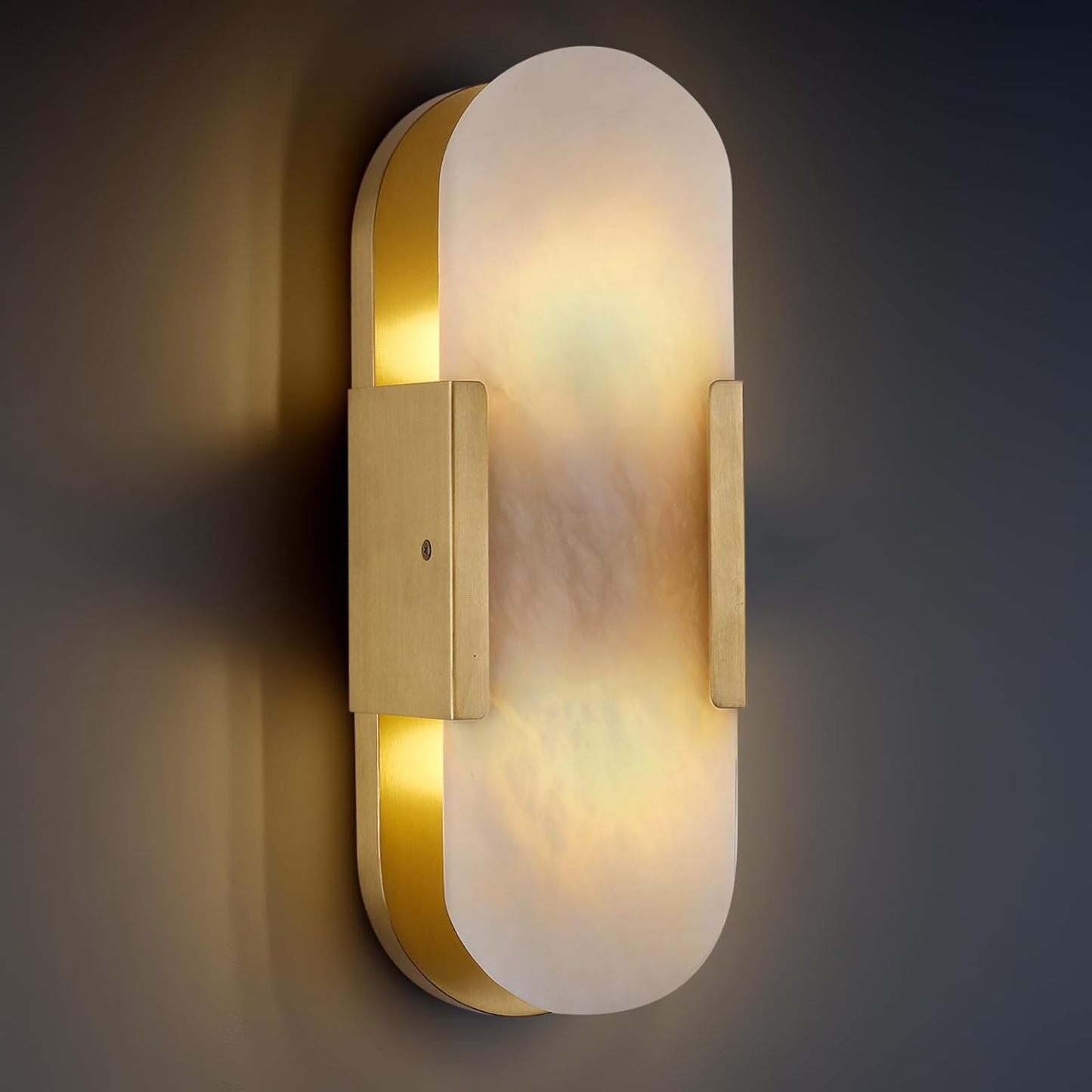 Aplique de Pared de Mármol Español, H35cm Aplique de Pared de alabastro Oro,Aplique de Latón de para dormitorios,mesitas de noche, salas de estar,pasillos, escaleras, porches, pasadizos y espejos.-Craftgethaus