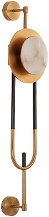 Aplique pared moderno, retro, geométrico, largo, decorativo, dorado, redondo, con pantalla mármol, lámpara pared con cuerpo metal, for dormitorio, sala estar, mesita noche-Craftgethaus