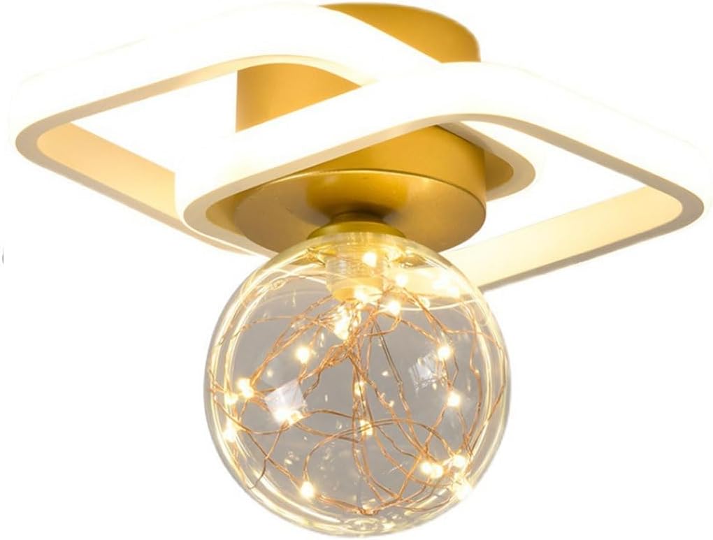 Lámpara de techo Full Sky Star con pantalla de cristal, iluminación plana, luz de lujo para pasillos, ideal para balcones y guardarropas.-Craftgethaus