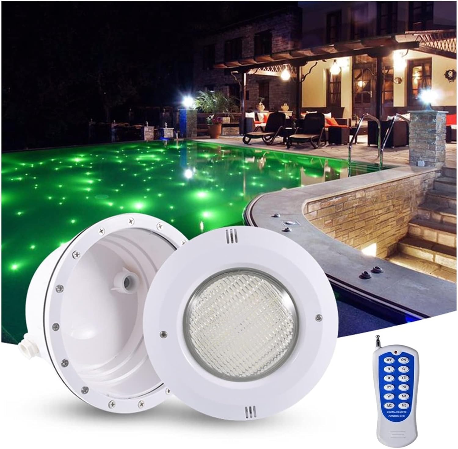 Foco Piscina - Luces De Fuentes Subacuáticas, Foco De Instalación Para Piscina PAR56 Con Carcasa Impermeable Y Cable De 3 M, Focos Subacuático Para Piscinas De Pared De Acero Y Hormigón(54w)-Craftgethaus