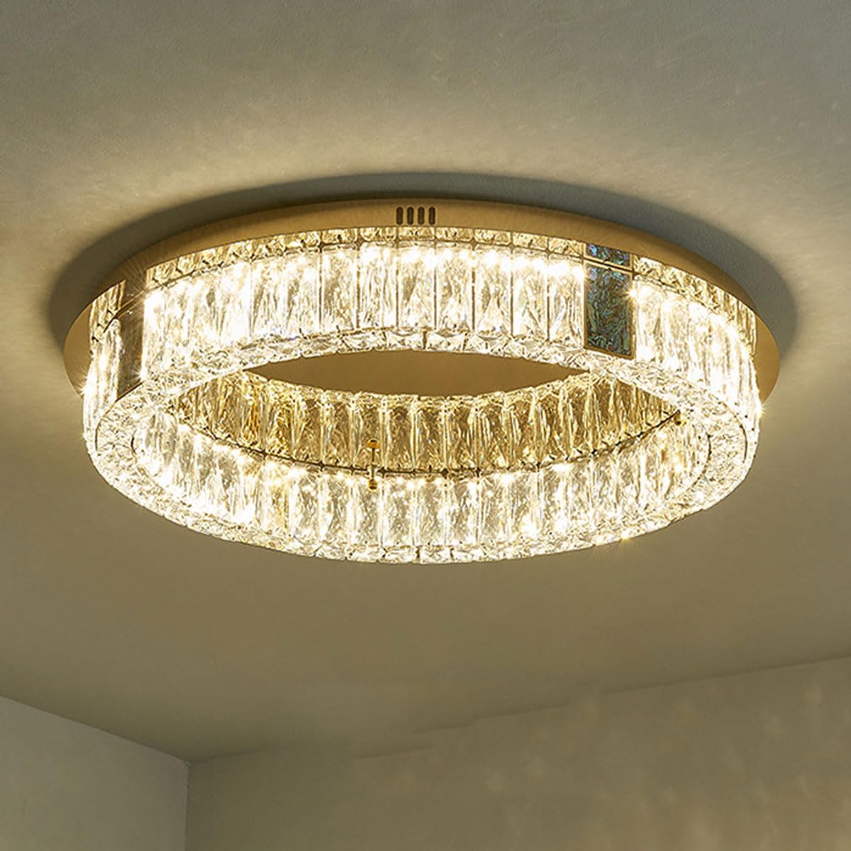 Lámpara de techo minimalista posmoderna para salón, de metal y cristal, iluminación plana, luces de techo circulares doradas, adecuadas para dormitorios y estudios.-Craftgethaus