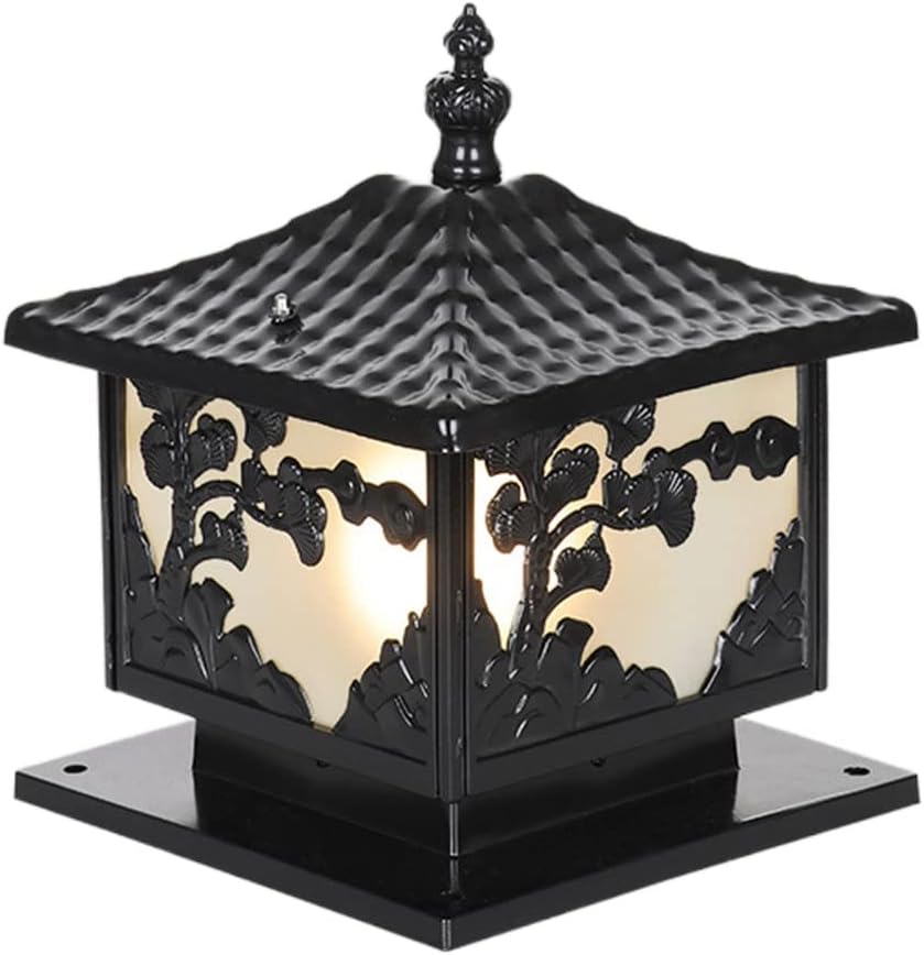 Vinta RU Bron Col Pill Lig Ca Alumini Pos Outdo Lighti Pa C Colu La Po Fixtu wi Pi Mou Base ，Tapa para lámpara de Pilar Exterior(Black,15.7in)-Craftgethaus