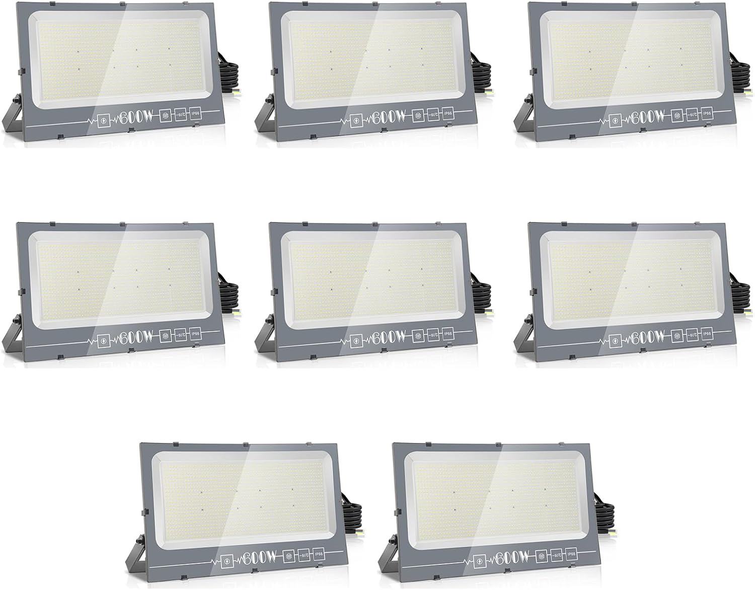 Loyal Proyector LED exterior: 600 W Proyector exterior súper luminoso 6000 K blanco frío 60000 LM – IP66 impermeable ajustable con pinza para jardín, garaje, campo deportivo-Craftgethaus