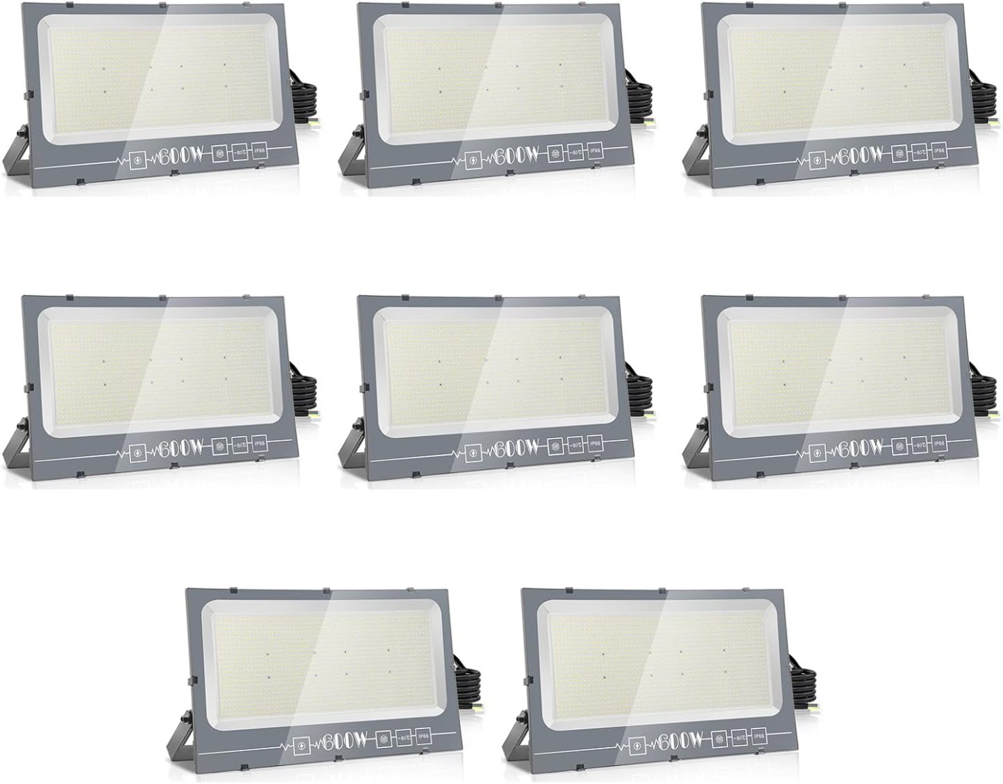 Loyal Proyector LED exterior: 600 W Proyector exterior súper luminoso 6000 K blanco frío 60000 LM – IP66 impermeable ajustable con pinza para jardín, garaje, campo deportivo-Craftgethaus