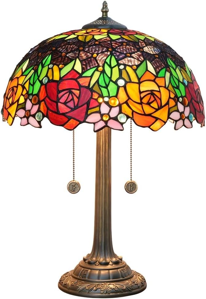 Lámpara de mesa estilo Tiffany de 16 pulgadas con vitrales, rosas negras, estilo vintage, estilo art déco, for lectura, escritorio, mesita de noche, dormitorio, sala de estar y oficina.-Craftgethaus