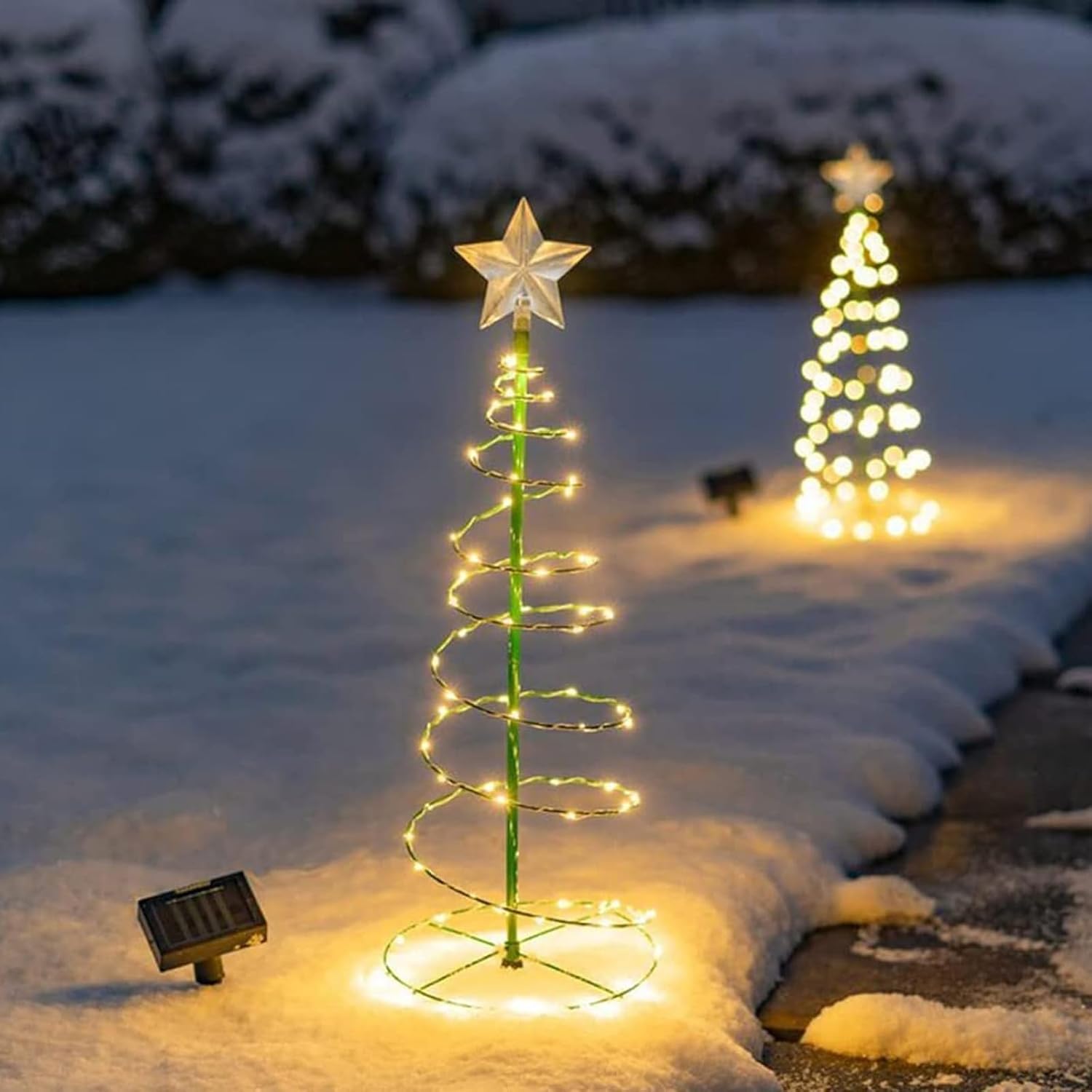 Mini Árbol de Navidad Solar con Luces Led Preinstaladas, Decoración de Jardín Exterior Impermeable, Luces de Estaca de Fibra Óptica Para Puerta Principal y Patio Warm light 10PC-Craftgethaus