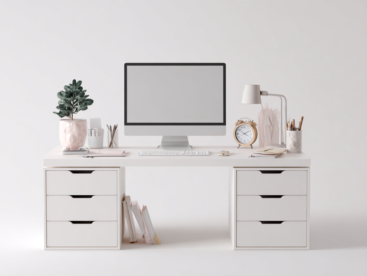 Mesas de oficina - madera - 138x68x76 cm - blanco - diseño moderno-Craftgethaus