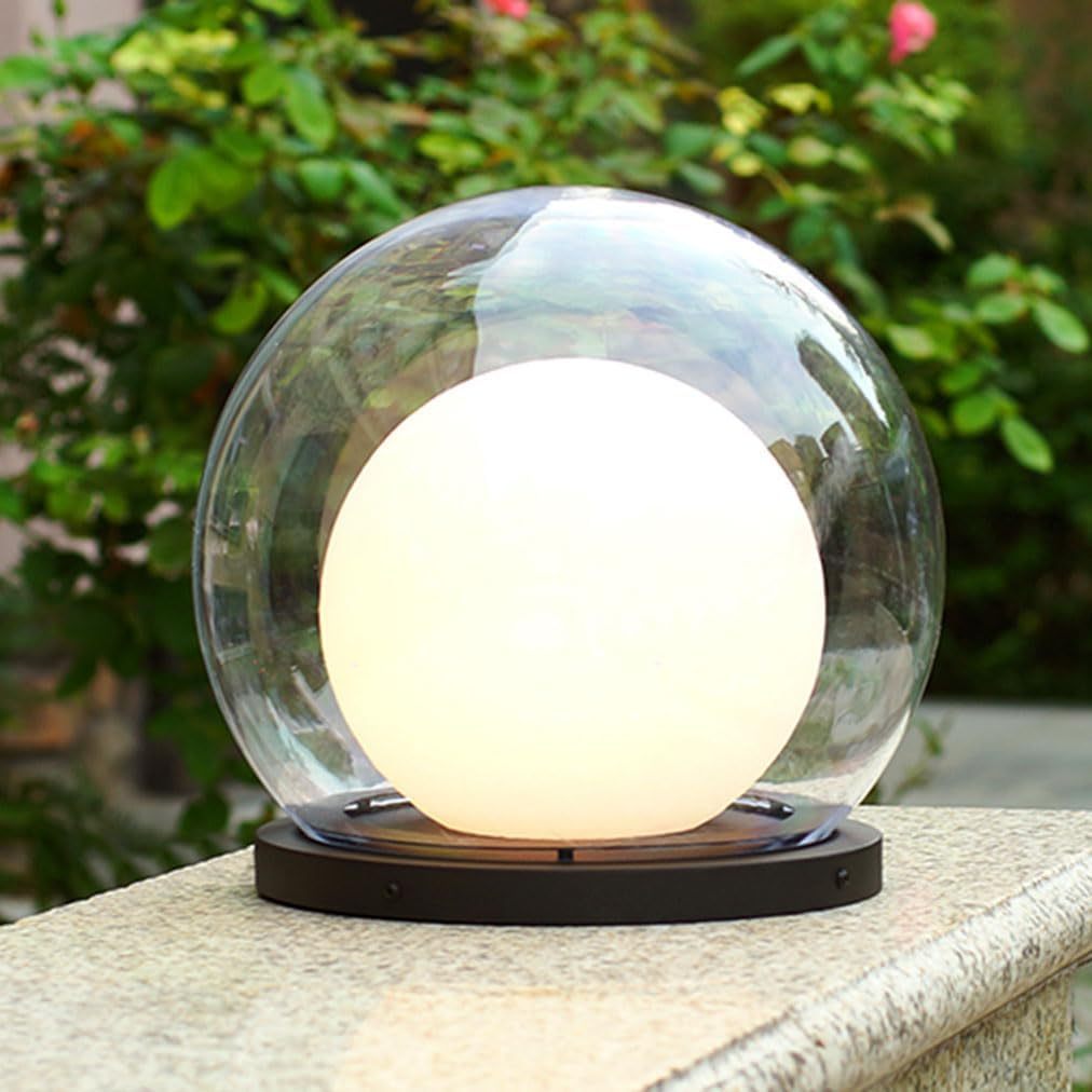 Lámpara De Columna Grande Con Pantalla Acrílica De Globo, Única, Resistente Al Agua, Para Exteriores, Con Acabado Negro, Ideal Para Decoración De Patios Y Terrazas, Como Faroles De Pedestal-Craftgethaus