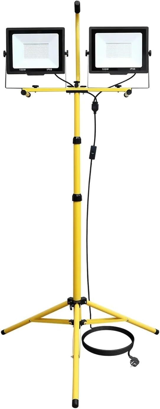 Luz de inundación LED 2X100W 5000K luz Trabajo Led con trípode telescópico Metal Ajustable 100 Pulgadas Soporte Interior Exterior IP66, Haz de visión-Craftgethaus