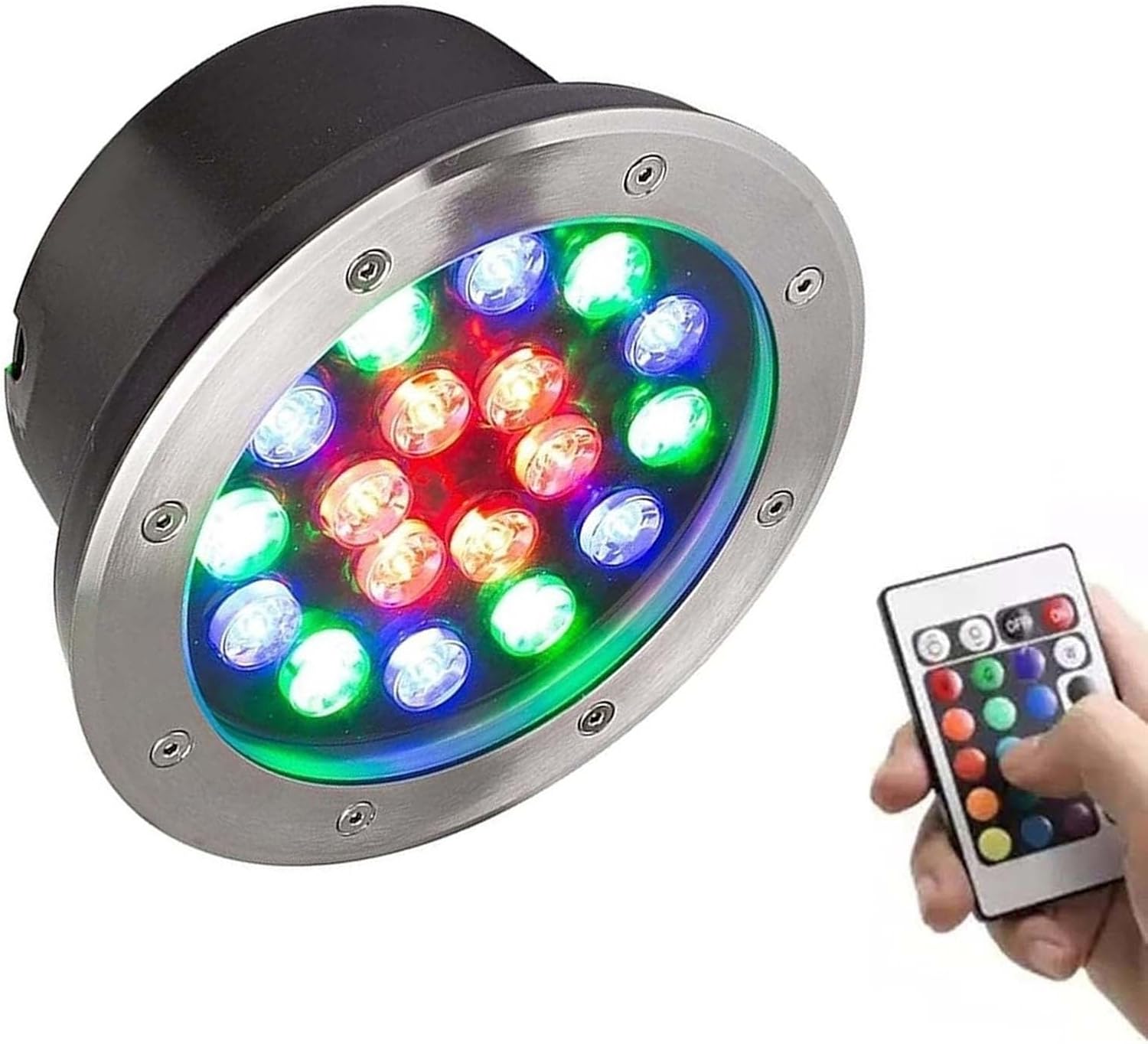 Lámpara LED subacuática para piscina, luz LED sumergible para fuente, foco empotrable de acero inoxidable IP68, resistente al agua, luces de paisaje RGB que cambian de color con control remoto.-Craftgethaus