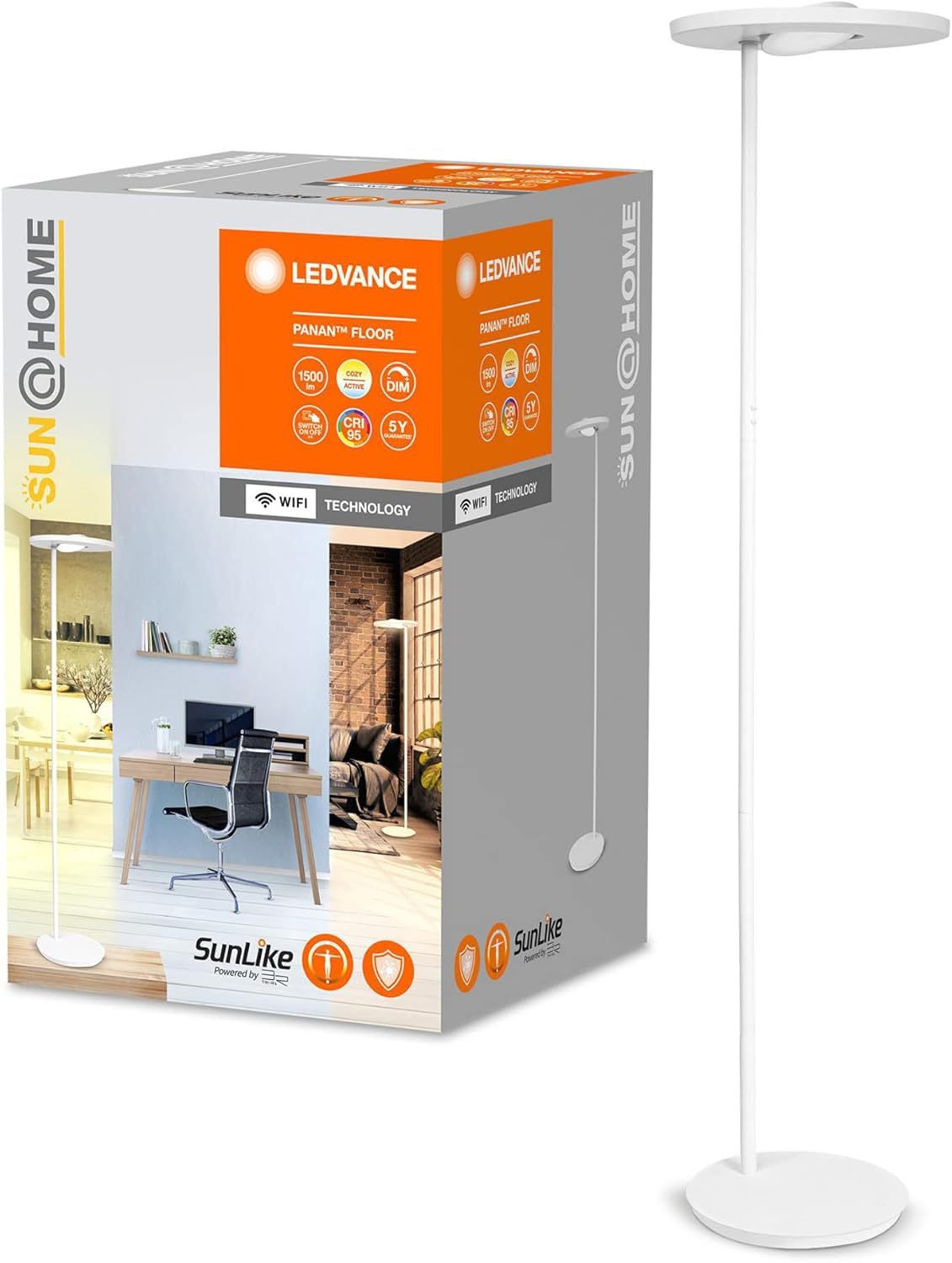 LEDVANCE SUN@HOME Lámpara de pie LED blanca con WIFI 40cm de ancho y 180cm de alto, 2000Lm, luz solar a chimenea(2200-5000K), CRI>95, luz de pie WIFI luz de pasillo con Alexa, google o manejar vía app-Craftgethaus