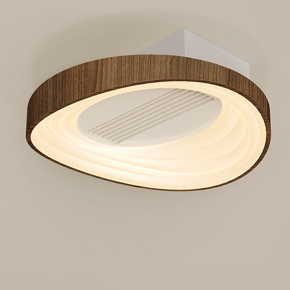 Lámpara de techo sin aspas con doble ventilador, pantalla de PVC, iluminación plana, moderna y sencilla, color madera, ideal para dormitorios y estudios.-Craftgethaus