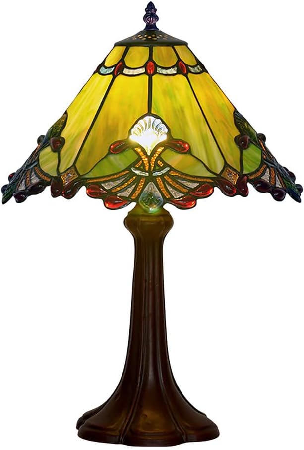 Verde Rojo Blanco Vidrieras Barroco Lámpara de mesa, 12 pulgadas de estilo Tiffany Vintage Accent Lámpara de cabecera de lectura de luz de la ventana de decoración de luz,Verde-Craftgethaus