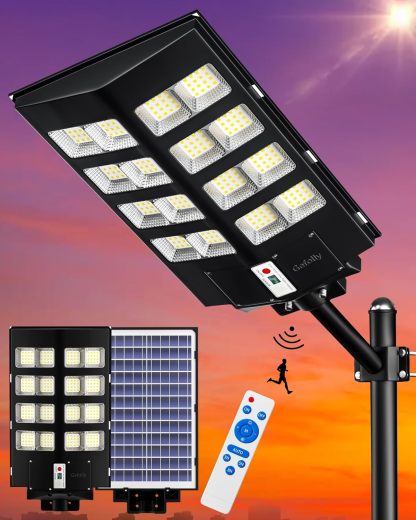 Gefolly SL-3000W Farolas Solares Exterior, 6500K Focos Solares Potentesde de Movimiento con 3 Modos Ajustables, IP67 Foco Solar Exterior Luz de Seguridad para Patio Garage-Craftgethaus
