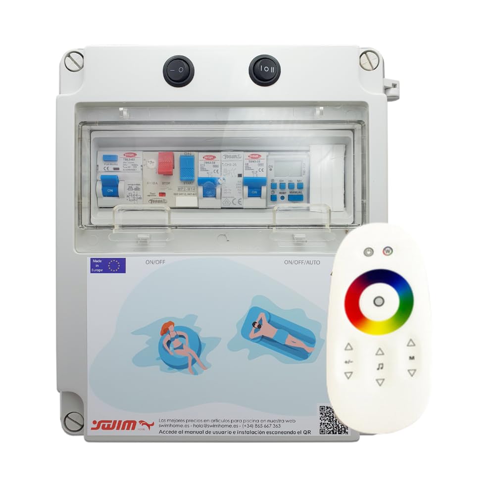 Cuadro Eléctrico para Piscina Iluminación y Motor | Guardamotor y Transformador | Controlador WiFi RGB + Blanco | Contactor para Motor y Clorador | 60W 12DC | Bomba de agua 1CV 4-6.3A-Craftgethaus