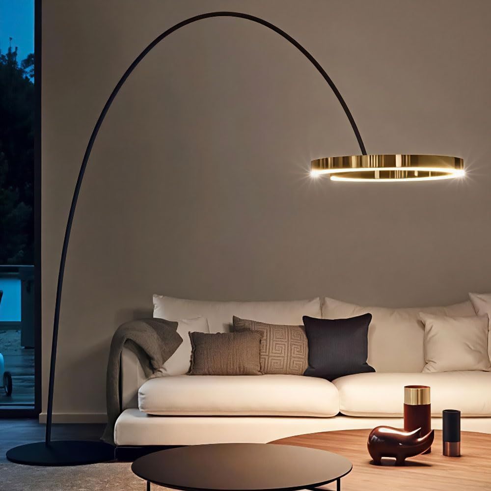 Luces De Piso Nórdicas Lámpara De Pie De Arco De Hierro Moderna Para Sala De Estar Dormitorio Oficina Luz De Pie Alta De Piso Personalizada De 220 Cm Con Pantalla De Anillo Lámpara De Pie Led-Craftgethaus