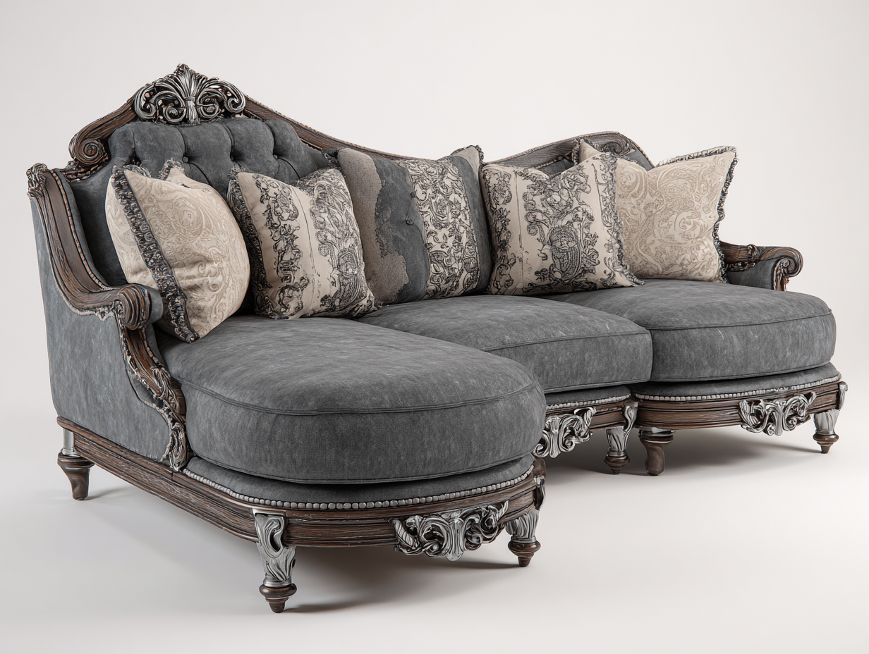 Sofá rinconero-tela-madera-292x168x94 cm-gris oscuro-estilo clásico elegante-Craftgethaus