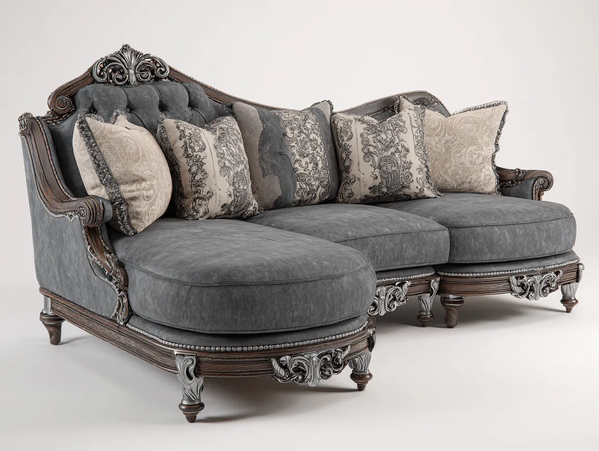 Sofá rinconero-tela-madera-292x168x94 cm-gris oscuro-estilo clásico elegante-Craftgethaus