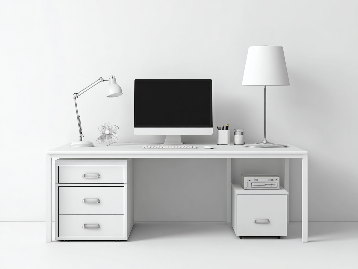 Mesas de oficina - madera-MDF - 158x72x75 cm - blanco - diseño moderno-Craftgethaus