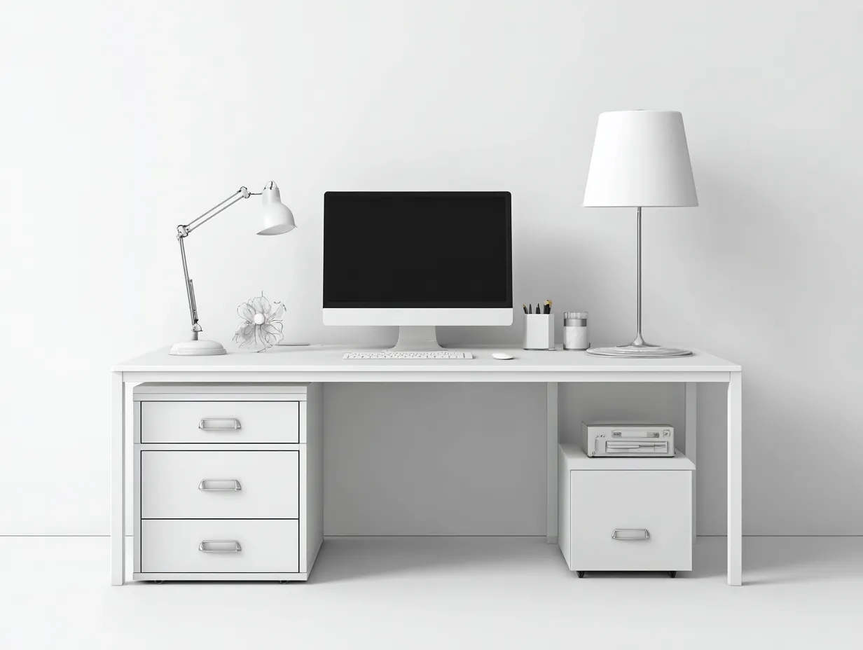 Mesas de oficina - madera-MDF - 158x72x75 cm - blanco - diseño moderno-Craftgethaus