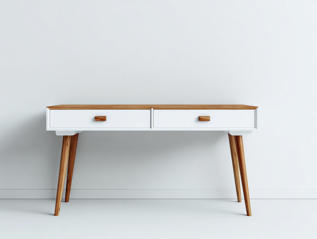 Mesas de oficina - madera-MDF - 145x68x74 cm - natural/blanco - diseño moderno-Craftgethaus