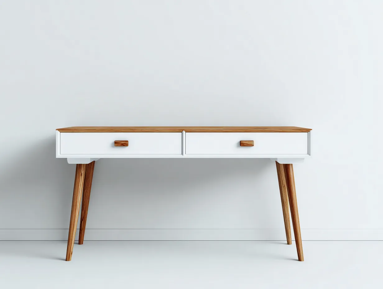 Mesas de oficina - madera-MDF - 145x68x74 cm - natural/blanco - diseño moderno-Craftgethaus