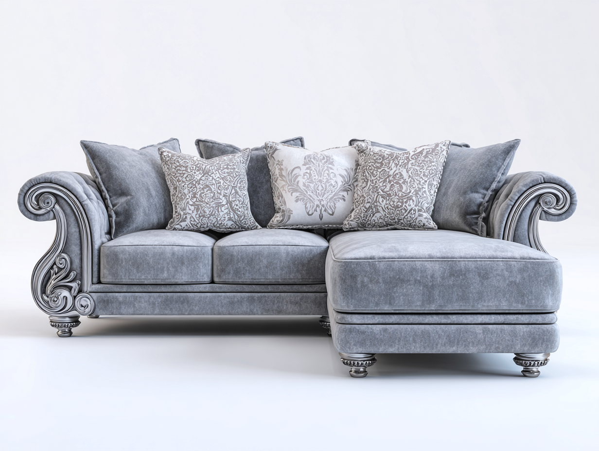 Sofá rinconero-tela-madera-276x162x90 cm-gris claro-estilo clásico refinado-Craftgethaus