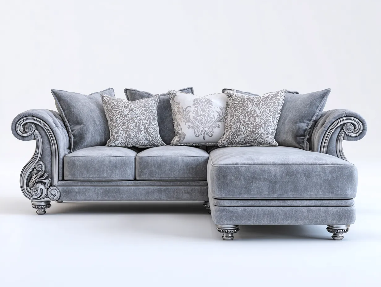 Sofá rinconero-tela-madera-276x162x90 cm-gris claro-estilo clásico refinado-Craftgethaus