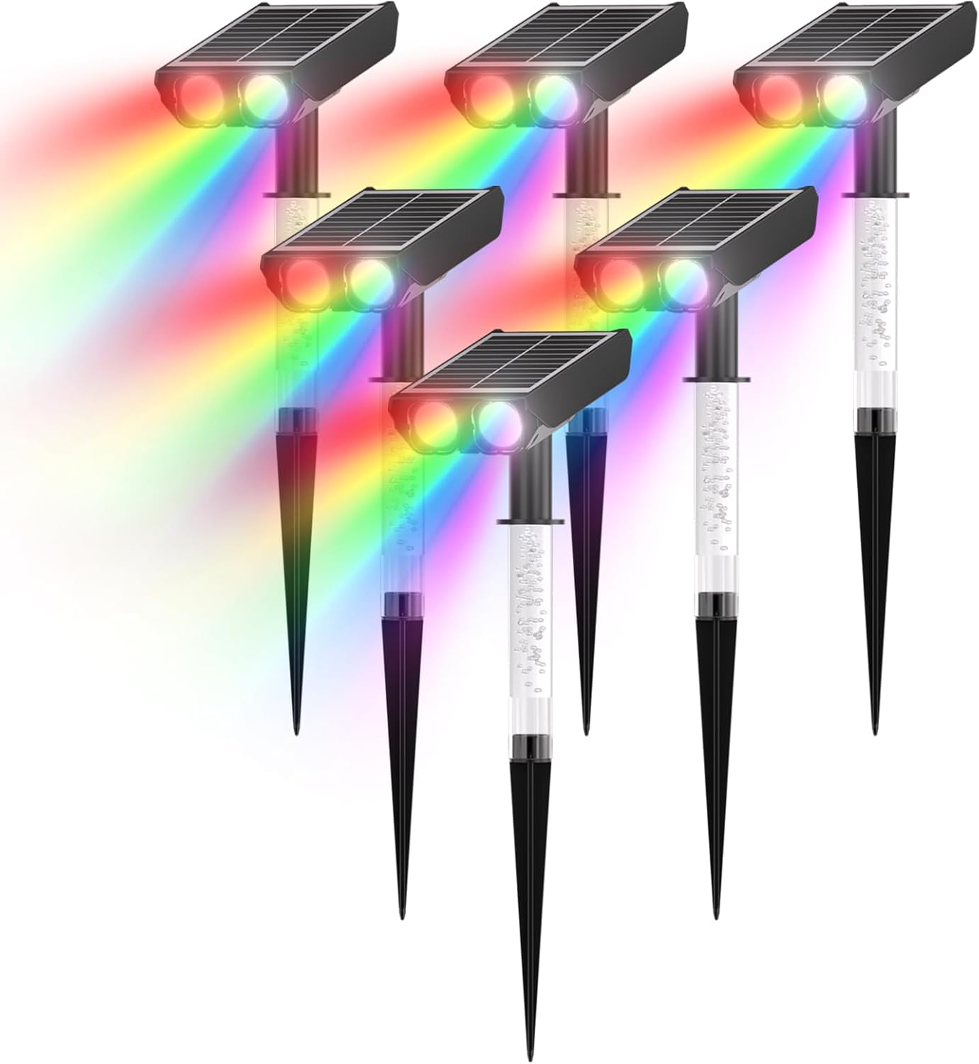 Foco solar RGB: 2 en 1 luces solares para exteriores con 8 modos de iluminación y columna guía de luz de PC para árbol, jardín, patio, camino, luces de paisaje que cambian de color RGB | IP65-Craftgethaus