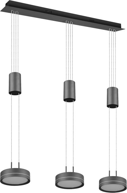 Trio, Colgante, Franklin incl. 3 x LED,SMD,9,0 Watt,3000K,1050 Lm. Aluminio pintado, Antracita, Cuerpo: Aluminio pintado, Antracita A:85,0cm, L:14,0cm, A:150,0cm Altura regulable,-Craftgethaus