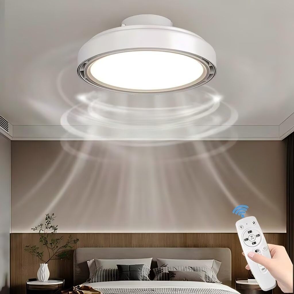 Silencioso Ventilador de Techo luz con Mando a distancia, Ventila Techo Sin Aspas con LED Moderno, 6 velocidades Reversibles, Smart Dimmable Ventilador Lámpara para Dormitorio Salón Bianco-Craftgethaus
