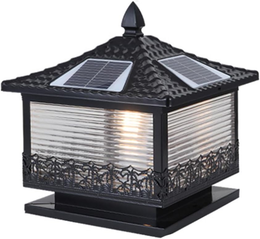 Pill La Squa De C Lig Lante wi Sol Power Mat Bla Colu Gard Fro Ya Decorati Exteri Po Lantern, IP45 ，Tapa para lámpara de Pilar Exterior(Dark,40CM)-Craftgethaus