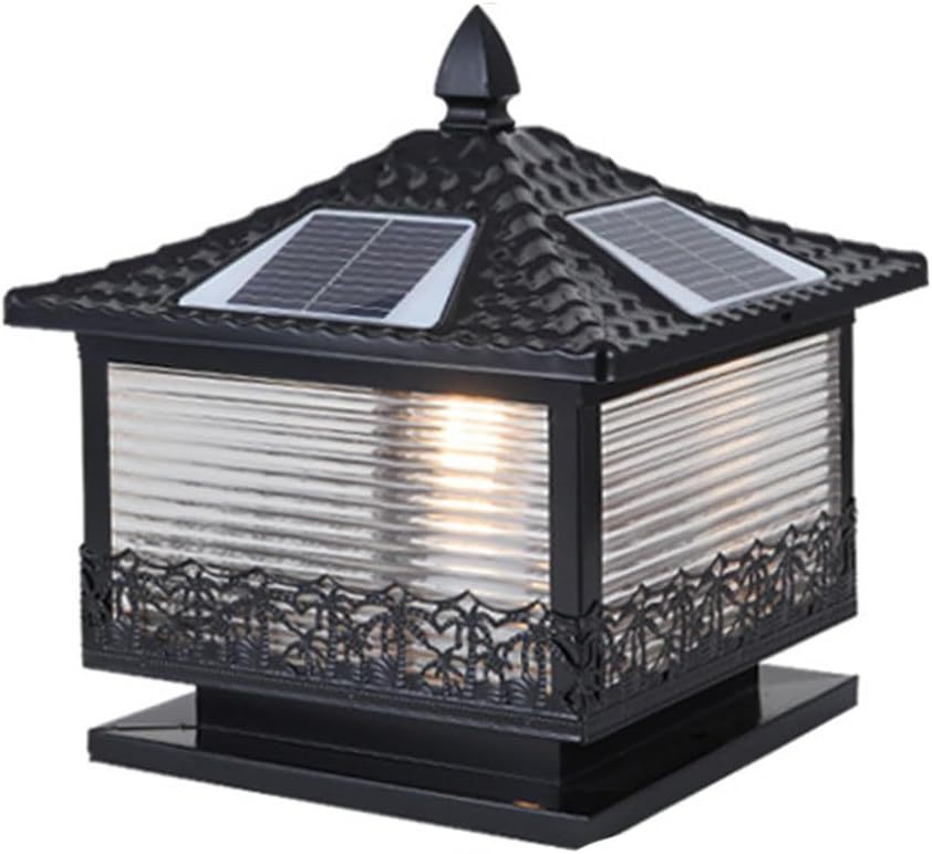 Pill La Squa De C Lig Lante wi Sol Power Mat Bla Colu Gard Fro Ya Decorati Exteri Po Lantern, IP45 ，Tapa para lámpara de Pilar Exterior(Dark,40CM)-Craftgethaus
