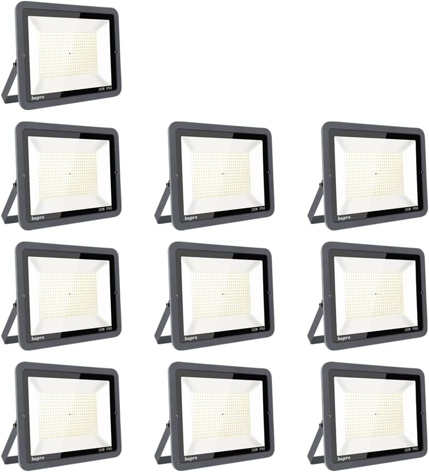 10pack 300W Focos LED Exterior, Proyector LED Exterior Impermeable IP66 31000LM Blanco Frío 6000K Angulo 120º Iluminacion Focos LED Exterior Alto Brillo para Jardín, Garaje, Fábrica, Almacén-Craftgethaus