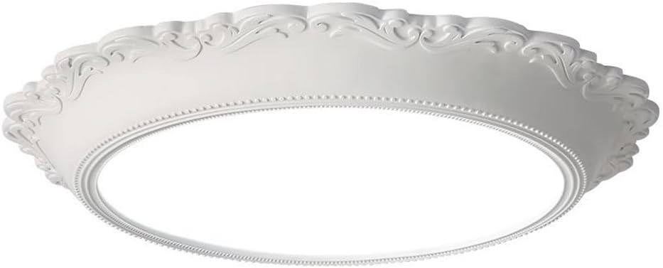 Lámpara de techo redonda de estilo retro francés con relieve y pantalla acrílica. Iluminación plana. Estilo nórdico color crema. Ideal para dormitorios y estudios.-Craftgethaus