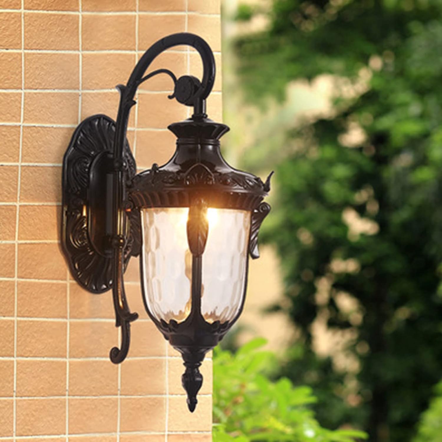 Retro Al Aire Libre Luz Luz Europa Villa Lámpara E27 Impermeable Exterior Jardín Puerta Luz Vintage Pórtico Lámpara Pared Decro(Size:52x20cm,Color:Negro)-Craftgethaus