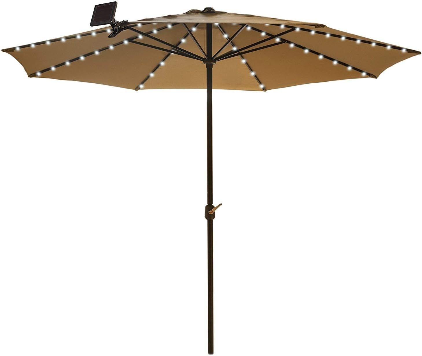 Touch Of ECO Guirnalda de luces solares para sombrilla de patio, 72 LED ultrabrillantes, 8 cuerdas y 9 LED por cadena, color blanco frío-Craftgethaus