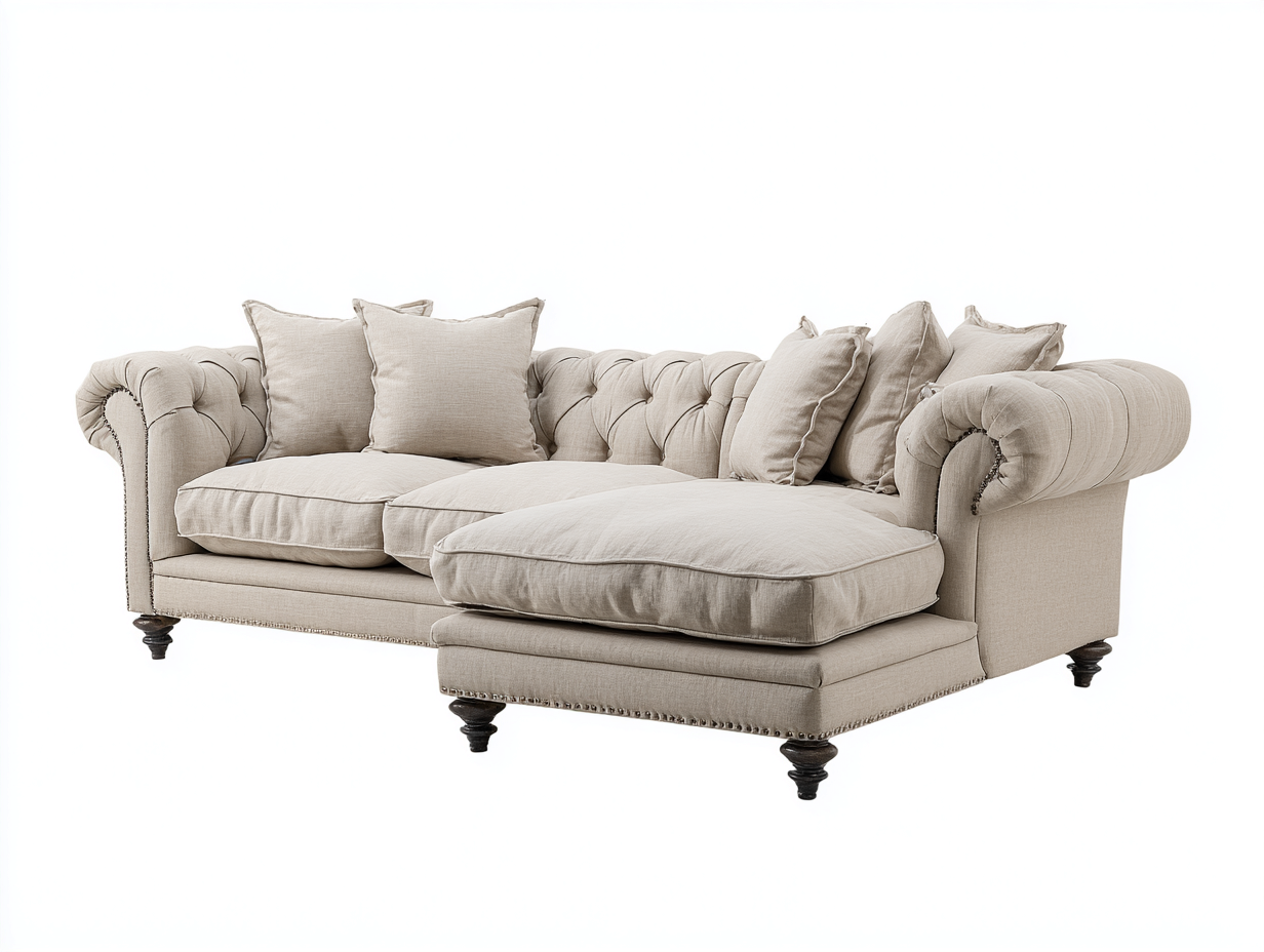 Sofá rinconero-tela-lino-madera-298x170x86 cm-beige cálido-estilo clásico elegante-Craftgethaus