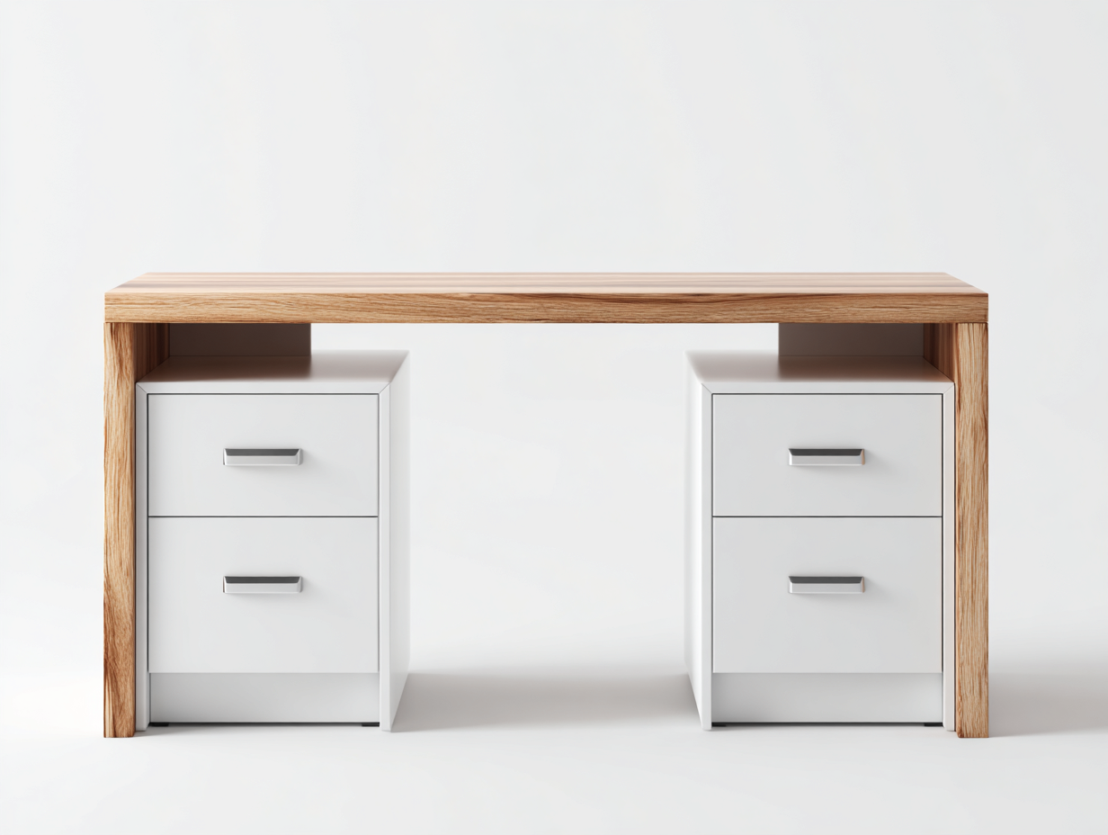 Mesas de oficina - madera-MDF - 150x70x75 cm - natural/blanco - diseño moderno-Craftgethaus