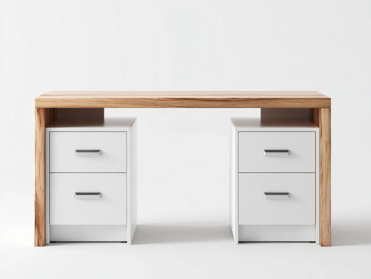 Mesas de oficina - madera-MDF - 150x70x75 cm - natural/blanco - diseño moderno-Craftgethaus