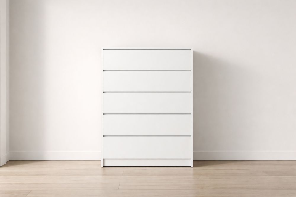 Commode 5 Tiroirs Bois MDF Blanc 60x40x115 cm