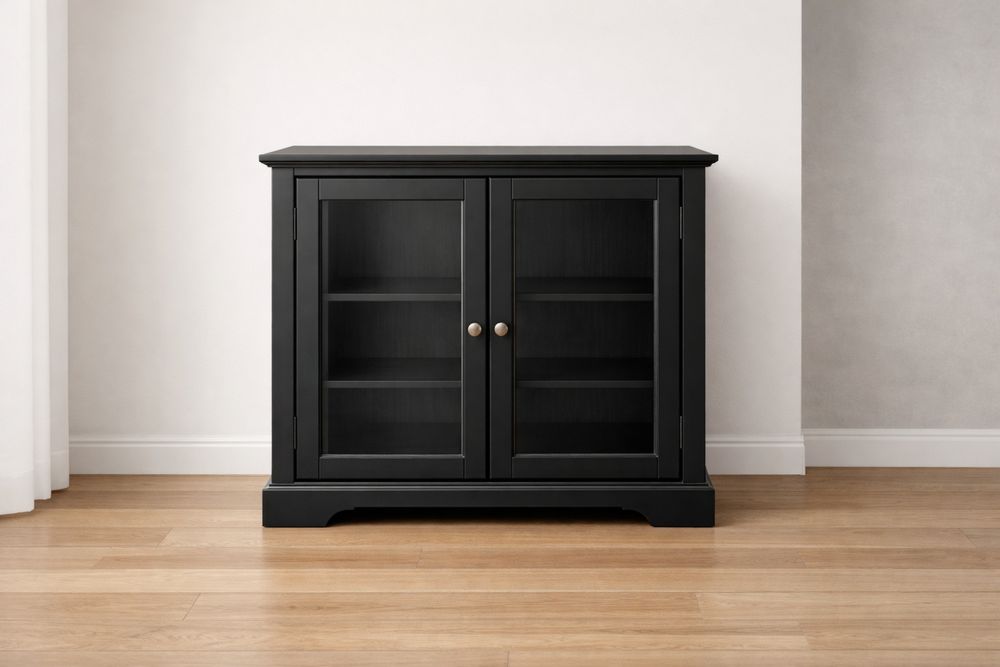 Buffet en bois avec portes vitrées et étagères Noir