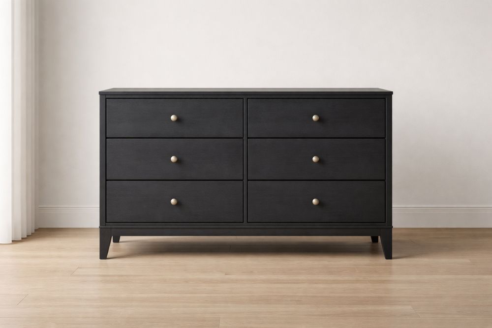 Commode en bois noir avec 6 tiroirs, 120x40x80 cm