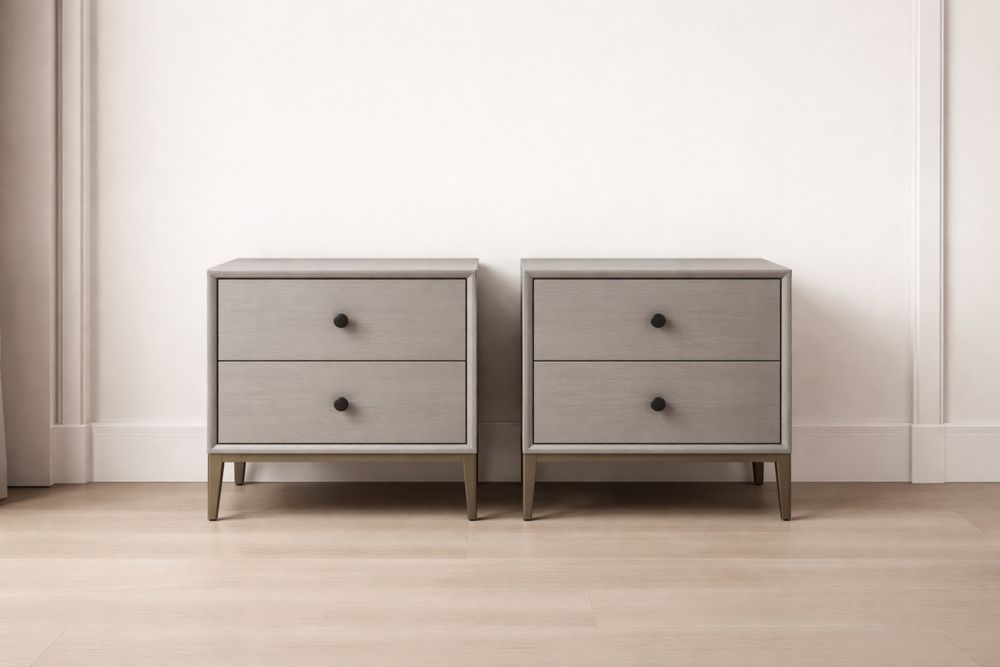 Ensemble de 2 tables de chevet en bois et métal avec 2 tiroirs Gris